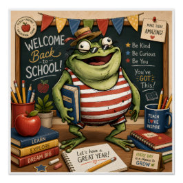 Terug naar school kikker PNG, Leraar klasdecoratie Perfect Poster