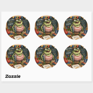 Terug naar school kikker PNG, Leraar klasdecoratie Ronde Sticker