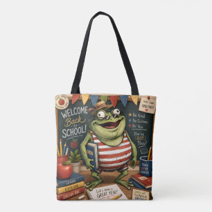 Terug naar school kikker PNG, Leraar klasdecoratie Tote Bag