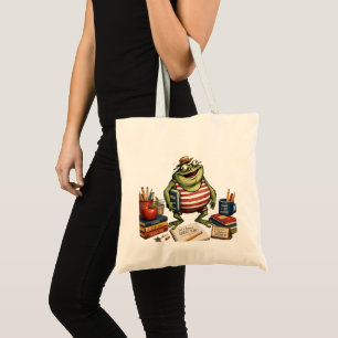 Terug naar school kikker PNG, Leraar klasdecoratie Tote Bag