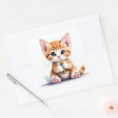 Terug naar school Kitten-De schattigste OOTD! Stic Vierkante Sticker (Envelop)