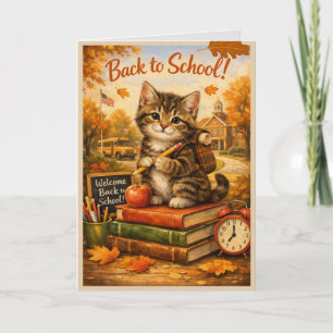 Terug naar school kitty — Motiverend herfstbericht Kaart