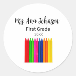 Terug naar school kleurpotloden voegen naam klasse ronde sticker