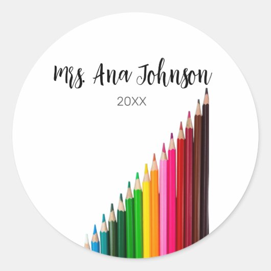 Terug naar school kleurpotloden voegen naam toe kl ronde sticker (Voorkant)