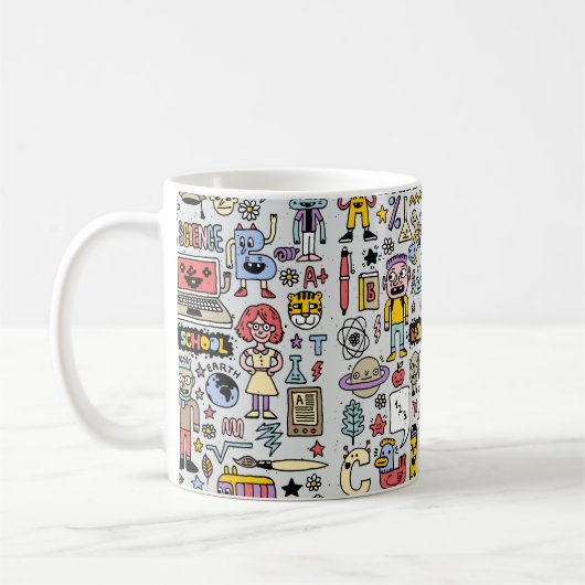 Terug naar school kleurrijke doodle set.  walvis koffiemok (Links)