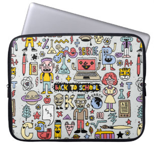 Terug naar school kleurrijke doodle set.  walvis laptop sleeve
