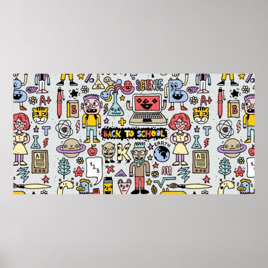 Terug naar school kleurrijke doodle set.  walvis poster (Voorkant)