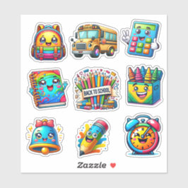 Terug naar school kleurrijke elementen set van 9 sticker