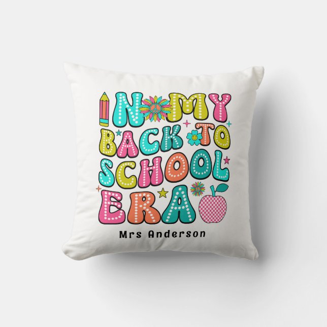 Terug naar school kleurrijke retro leraar  kussen (Voorkant)