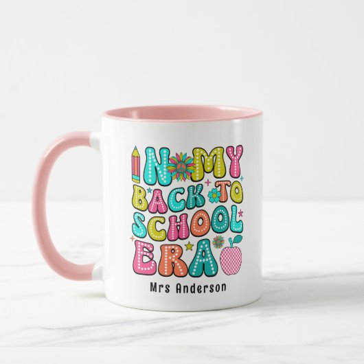 Terug naar school kleurrijke retro leraar mok (Links)