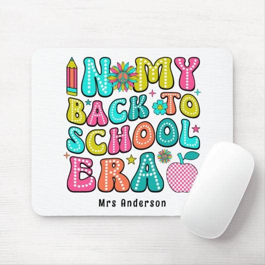 Terug naar school kleurrijke retro leraar muismat (Met muis)