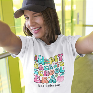 Terug naar school kleurrijke retro leraar t-shirt