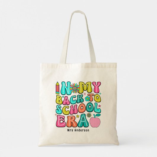 Terug naar school kleurrijke retro leraar tote bag (Achterkant)