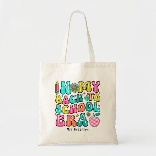 Terug naar school kleurrijke retro leraar tote bag (Voorkant)