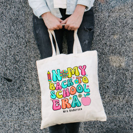 Terug naar school kleurrijke retro leraar tote bag