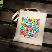 Terug naar school kleurrijke retro leraar tote bag