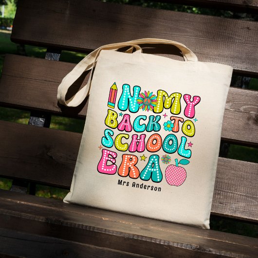 Terug naar school kleurrijke retro leraar tote bag