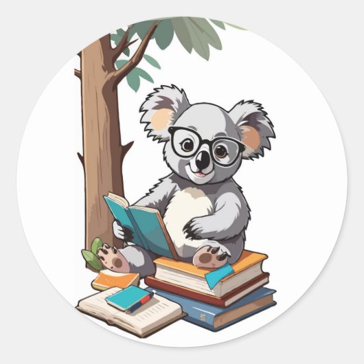 Terug naar School Koala - Studious Cartoon Charact Ronde Sticker (Voorkant)