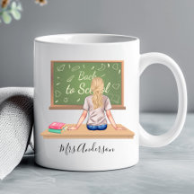 Terug naar school krijtbord leraar mok Blondine