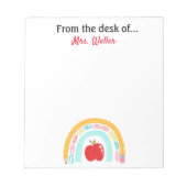 Terug naar school leraar gepersonaliseerde regenbo notitieblok (Voorkant)