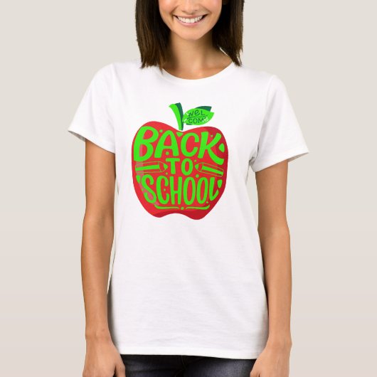 Terug naar School Leraren Rood Groen Appel T-shirt (Voorkant)