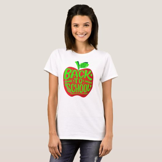 Terug naar School Leraren Rood Groen Appel T-shirt (Voorkant volledig)