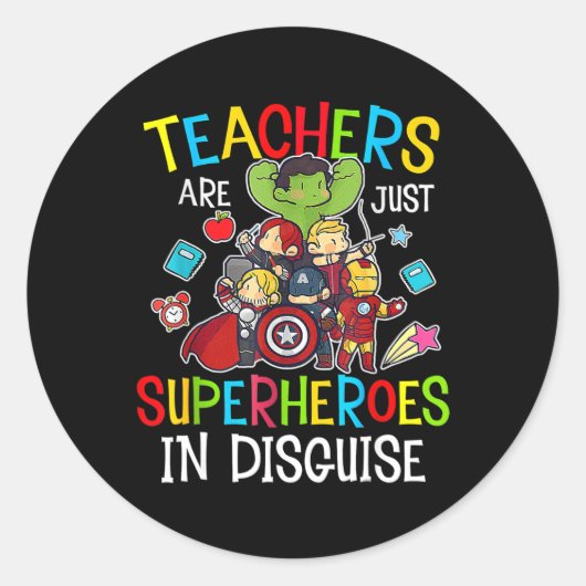 Terug naar school leraren zijn superhelden geschen ronde sticker (Voorkant)