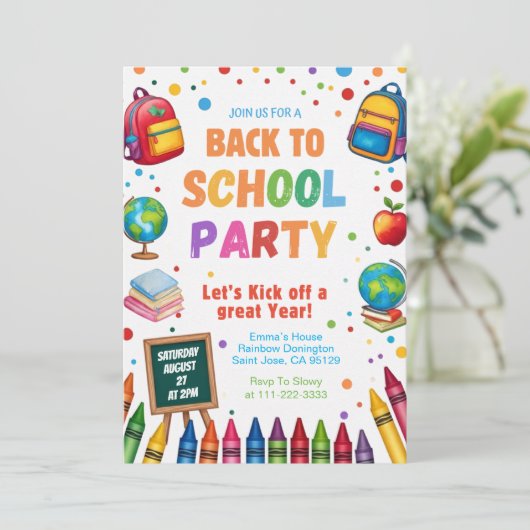 Terug naar school leuk klasfeest kaart (Staand voorkant)