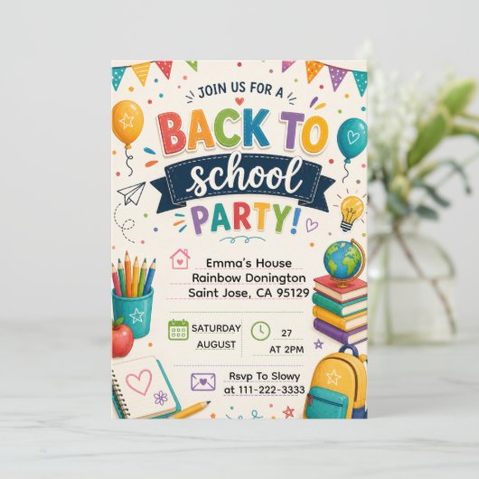 Terug naar school leuk klasfeest kaart (Staand voorkant)