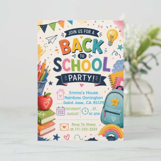 Terug naar school leuk klasfeest kaart (Staand voorkant)