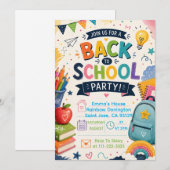 Terug naar school leuk klasfeest kaart (Voorkant / Achterkant)