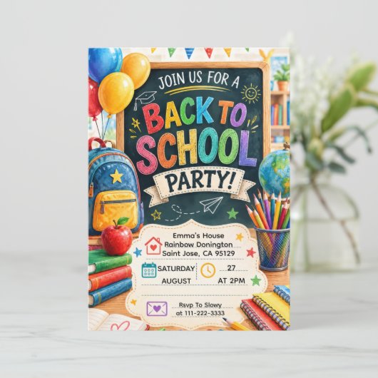 Terug naar school leuk klasfeest kaart (Staand voorkant)