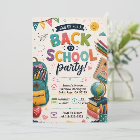 Terug naar school leuk klasfeest kaart (Staand voorkant)