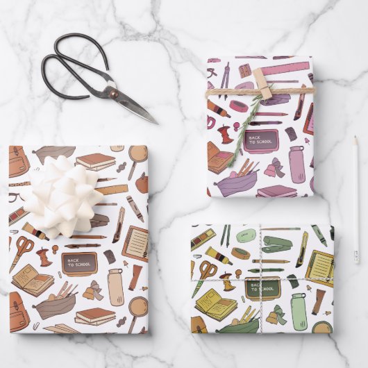 Terug naar school Leuke kleurrijke iconen 3 Inpakpapier Vel (Voorkant)