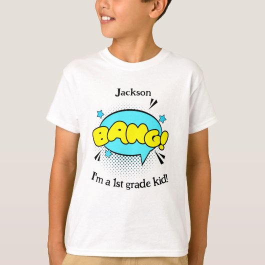 Terug naar School Leuke Retro Comic Bang! Kinder n T-shirt (Voorkant)