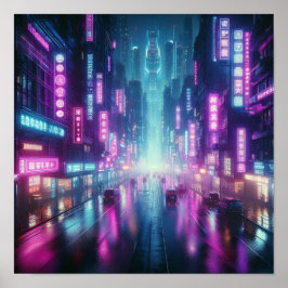 Terug naar school Levendige Neon Stad Nachtverlich Poster