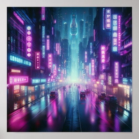 Terug naar school Levendige Neon Stad Nachtverlich Poster (Voorkant)