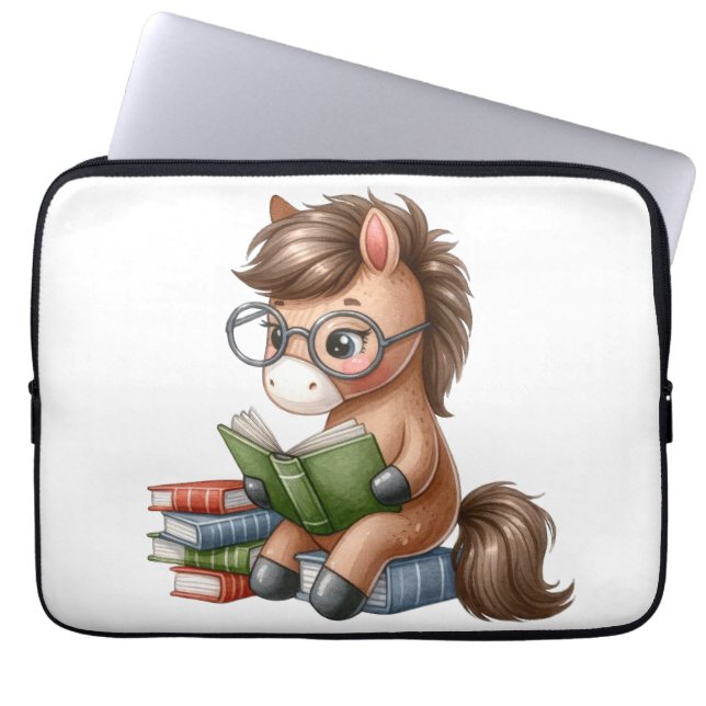 Terug naar school lezen, paardenboeken lezen, laptop sleeve (Voorkant)