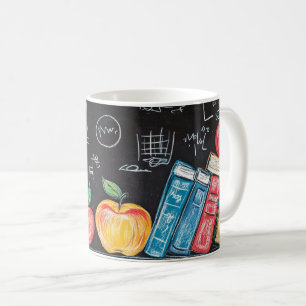 Terug naar school, met kleurrijke boeken, appels, koffiemok