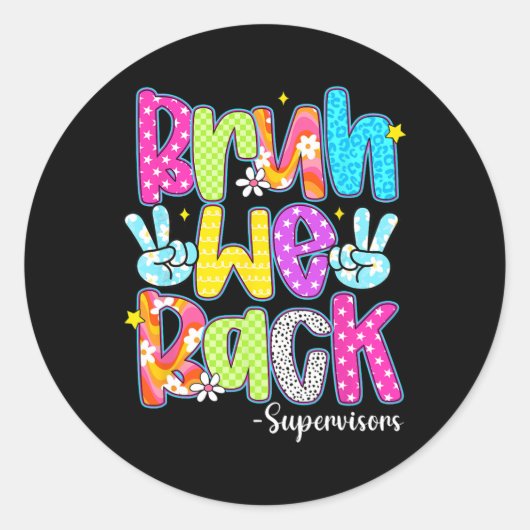 Terug naar school met supervisors geruit ronde sticker (Voorkant)