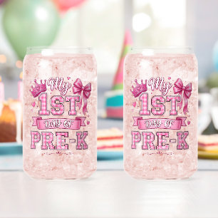 Terug naar school Mijn 1e dag van Pre-K Roze Strik Blikvorm Glas