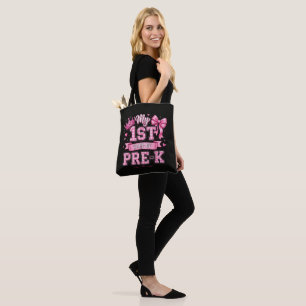 Terug naar school Mijn 1e dag van Pre-K Roze Strik Tote Bag