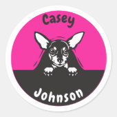 Terug naar school naam label, schattig gluren hond ronde sticker (Voorkant)