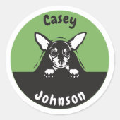 Terug naar school naam label, schattig gluren hond ronde sticker (Voorkant)