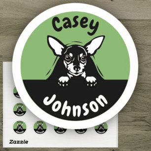 Terug naar school naam label, schattig gluren hond ronde sticker
