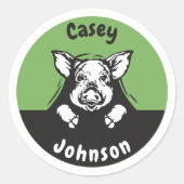 Terug naar school naam label, schattig gluren vark ronde sticker (Voorkant)