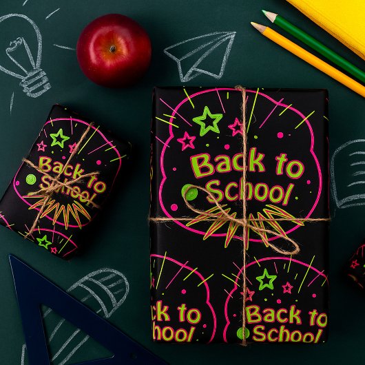 Terug naar School Neon Pop Art Bright Classroom Cadeaupapier