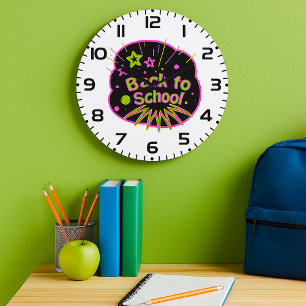 Terug naar School Neon Pop Art Bright Classroom Grote Klok