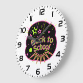 Terug naar School Neon Pop Art Bright Classroom Grote Klok (Hoek)