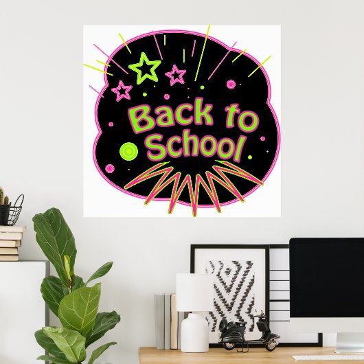 Terug naar School Neon Pop Art Bright Classroom Poster (Thuiskantoor)